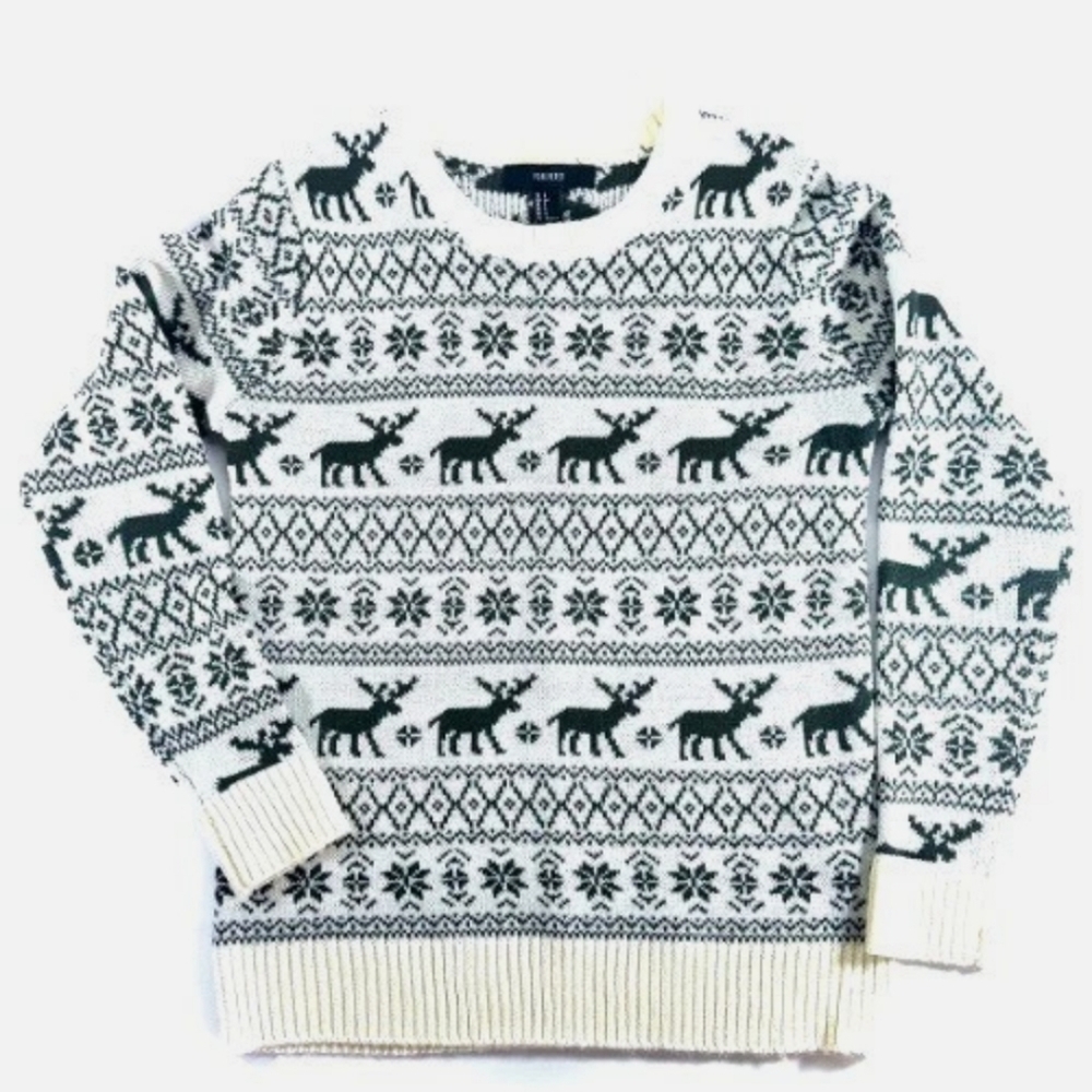 Forever 21 Fair Isle Seasonal Sweater Size Small in Green And Cream